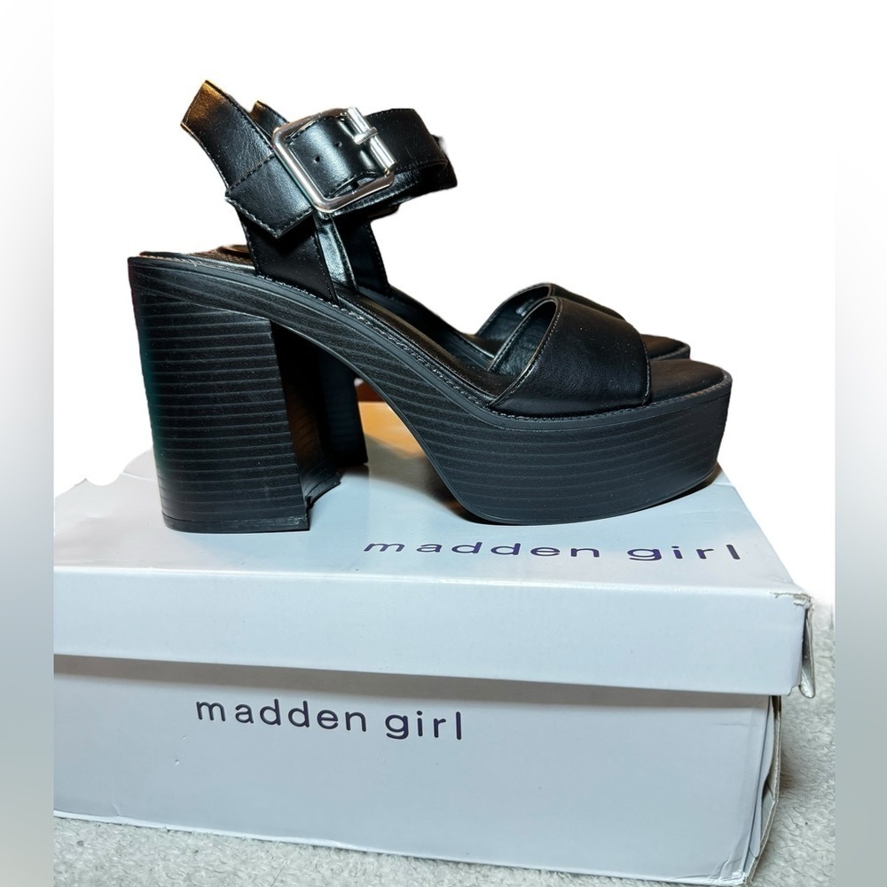 Madden Girl Black Platform Block Heel Sandals
